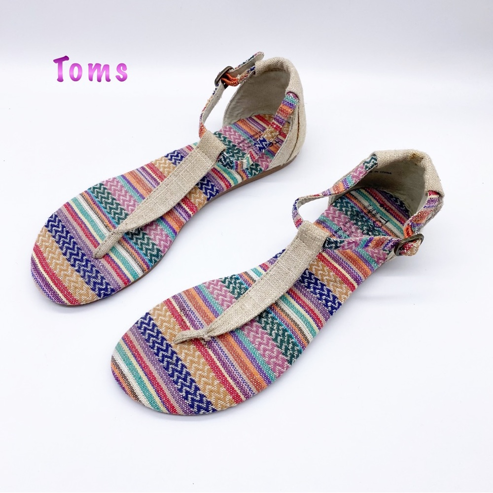 Toms- Tan Canvas T strap Sandal 6